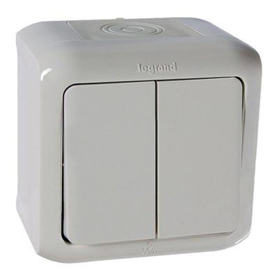 Legrand  Quteo  Серый Выключатель 2-клавишный открытая установка IP44 782332