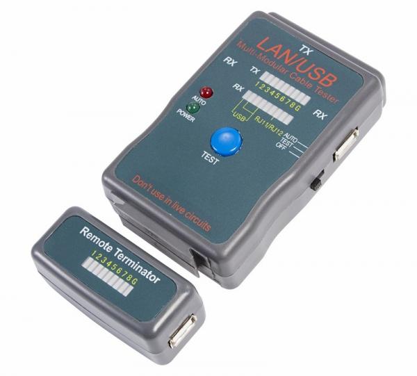 Тестер кабеля "универсальный"  RJ-45+USB  (HY-251454CT)  REXANT 12-1011