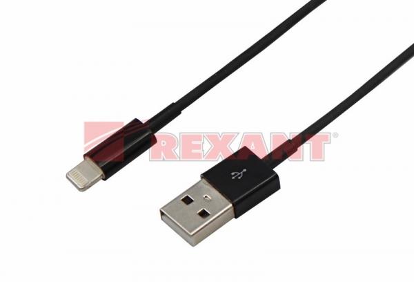 USB кабель для iPhone 5/6/7 моделей шнур 1М черный REXANT 18-1122