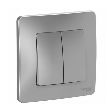 Schneider Electric  BLANCA  Алюминий  Переключатель 2-клавишный (cхема 6+6), 10А, 250B, скрытая установка BLNVS106603