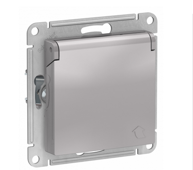 Schneider Electric AtlasDesign Алюминий  Розетка с заземляющими контактами со шторками с крышкой, 16А, IP20, механизм ATN000346
