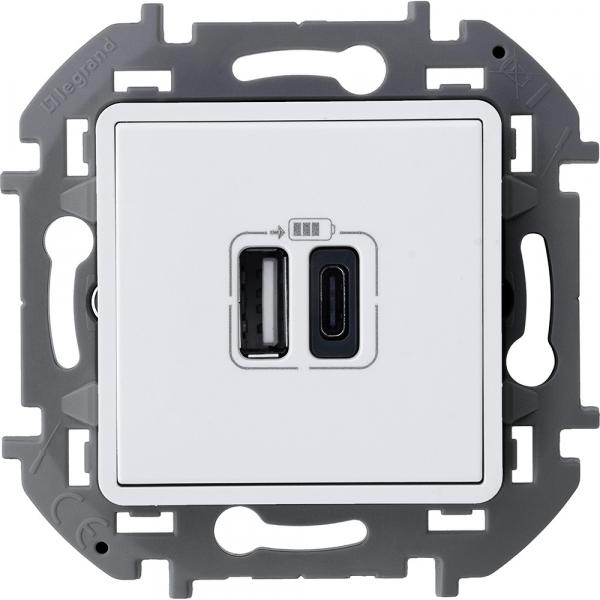 Legrand INSPIRIA Белый Розетка 2-местная USB A-C IP20 скрытая установка 673760