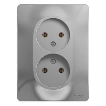 Schneider Electric Glossa Алюминий Розетка 2-местная без заземляющих контактов в сборе с рамкой IP20 скрытая установка GSL000320