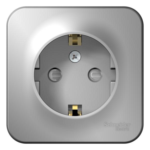 Schneider Electric  BLANCA  Алюмин.  Розетка с заземляющими контактами со шторками 16А, 250В, открытая установка BLNRA011103