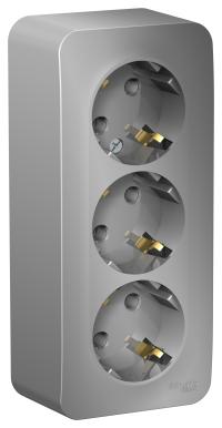 Schneider Electric  BLANCA  Алюминий  Розетка 3-местная с заземляющими контактами без шторок изолирующая пластина, 16А, 250В, открытая установка  BLNRA010313