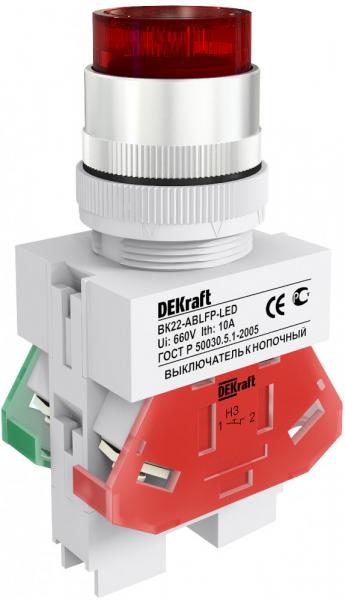 25070DEK Выкл. кноп. ABLFP Φ22 мм LED кр. 24В AC/DC ВK-22 DEKraft