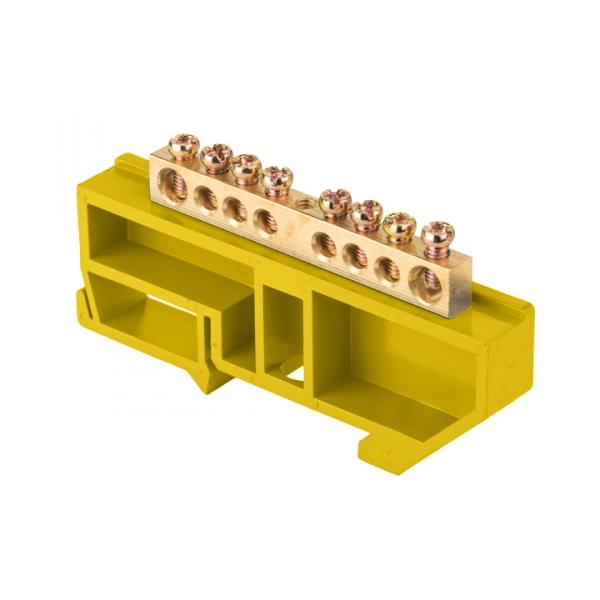 Шина нулевая 6х9мм  8 отверстий изолятор на DIN-рейку латунь желтый EKF
