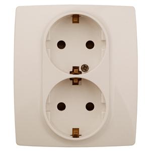 ЭРА  Эра12  Слоновая Кость  Розетка 2X2P+E Schuko со шторками 16АХ-250В 12-2104-02 Б0014700