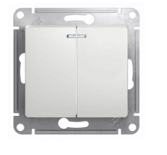 Schneider Electric Glossa  Белый Выключатель 2-клавишный с подсветкой, схема 5а, механизм IP20 скрытая установка GSL000153