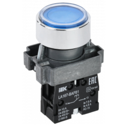 Кнопка LA167-BAF61 d=22мм 1з синяя IEK
