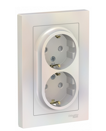Schneider Electric AtlasDesign Жемчуг  Розетка 2-местная с заземляющими контактами со шторками 16А, в сборе ATN000426