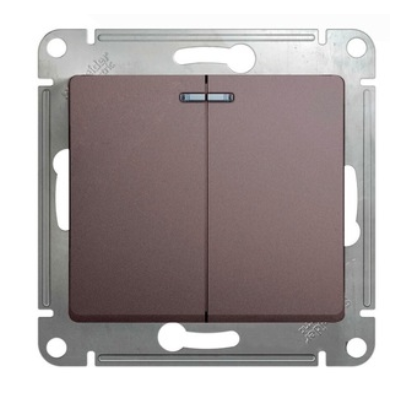 Schneider Electric Glossa Платина Выключатель 2-клавишный с подсветкой,схема 5а, 10AX, механизм IP20 скрытая установка GSL001253
