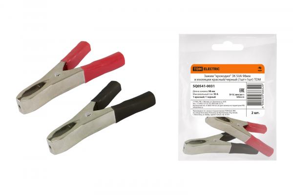 Зажим крокодил  50А 98мм ЗК изоляции красный/черный (1шт+1шт) TDM