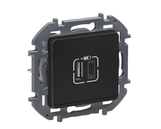 Legrand INSPIRIA Антрацит Розетка 2-местная USB A-C IP20 скрытая установка 673763