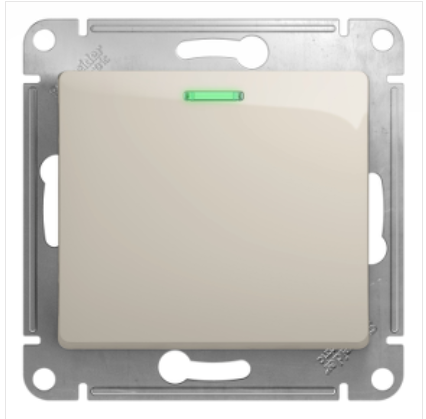 Schneider Electric Glossa Молочный Выключатель 1-клавишный с подсветкой, схема 1а,10AX механизм IP20 скрытая установка GSL000913