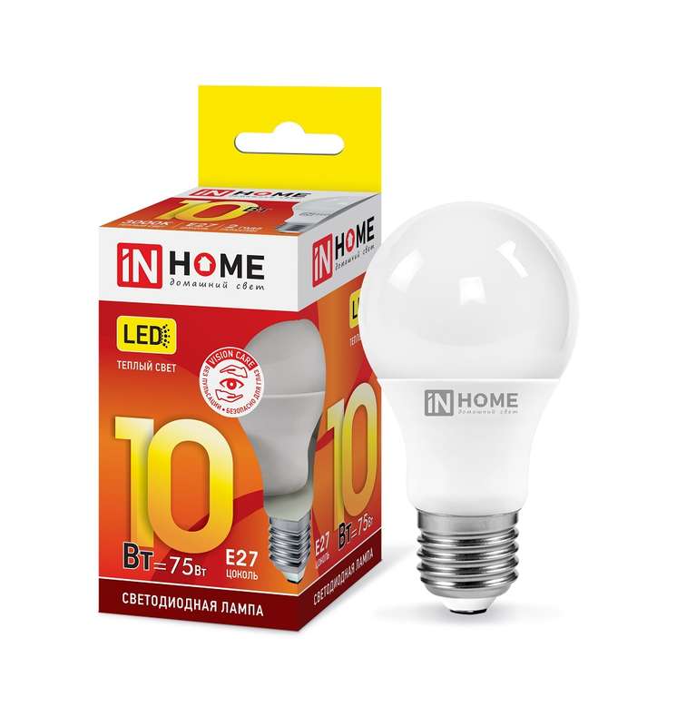 Лампа светодиодная LED-A60-VC 10Вт грушевидная 230В E27 3000К 950лм IN HOME 4690612020204
