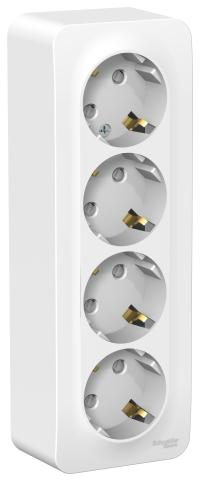 Schneider Electric  BLANCA  Белый  Розетка 4-местная с заземляющими контактами со шторками изолирующая пластина 16А, 250В, IP20  открытая установка BLNRA011411