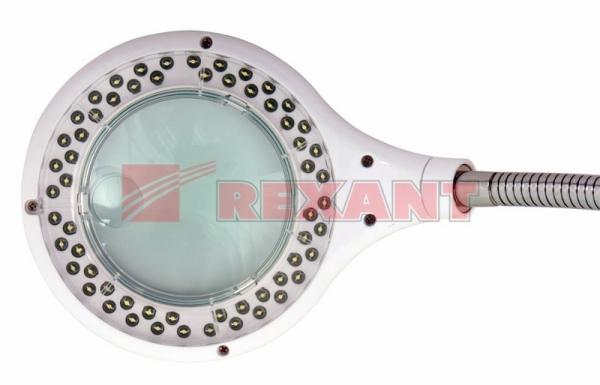 Лупа настольная малая  3Х +доп.12Х  с подсветкой 60 LED( прищепка), белая  REXANT 31-0244