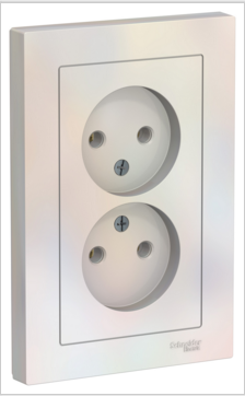 Schneider Electric AtlasDesign Жемчуг  Розетка 2-местная без заземляющих контактов16А, в сборе ATN000420