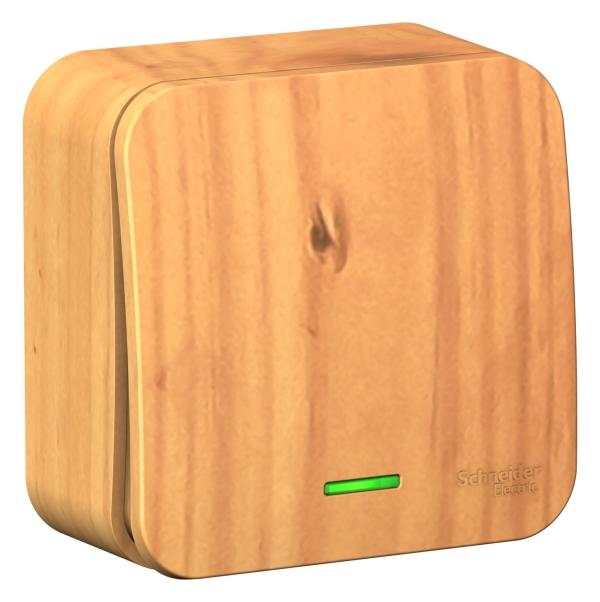Schneider Electric  BLANCA  Ясень  Выключатель 1-клавишный (cхема.1) с подсветкой изолирующая пластина 10А, 250B, IP20  открытая установка BLNVA101115
