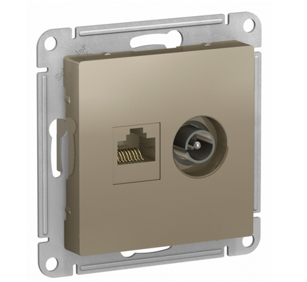 Schneider Electric AtlasDesign Шампань  Розетка 2-местная компьютерная+ТВ, RJ45+TV, кат.5E, механизм ATN000589