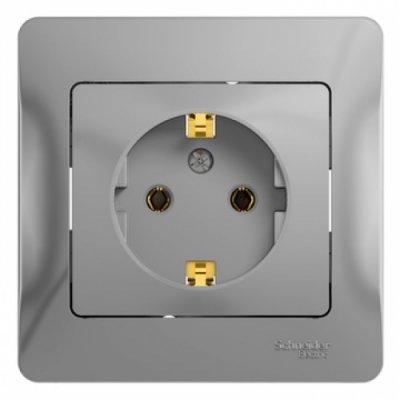 Schneider Electric Glossa Алюминий Розетка с заземляющими контактами в сборе с рамкой IP20 скрытая установка GSL000342