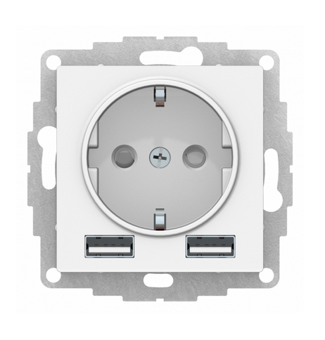 Schneider Electric AtlasDesign  Белый Розетка 16А с 2 USB A+A, 5В/2,4А, 2х5В/1,2А, механизм, ATN000130