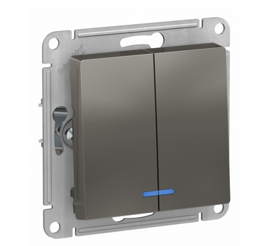 Schneider Electric AtlasDesign Сталь  Выключатель 2-клавишный с подсветкой схема 5а, 10АХ, механизм ATN000953