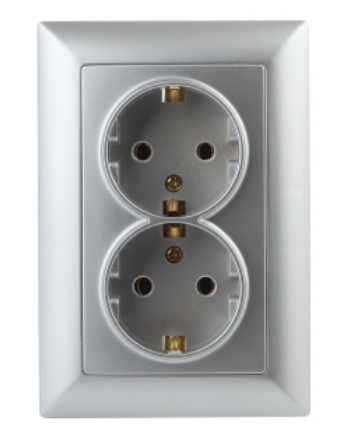 ЭРА Intro Solo  Алюминий  Розетка 2X2P+E Schuko, 16А-250В, скрытая установка  4-205-03