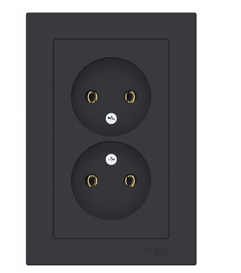 Schneider Electric AtlasDesign Карбон  Розетка 2-местная без заземляющих контактов16А, в сборе ATN001020