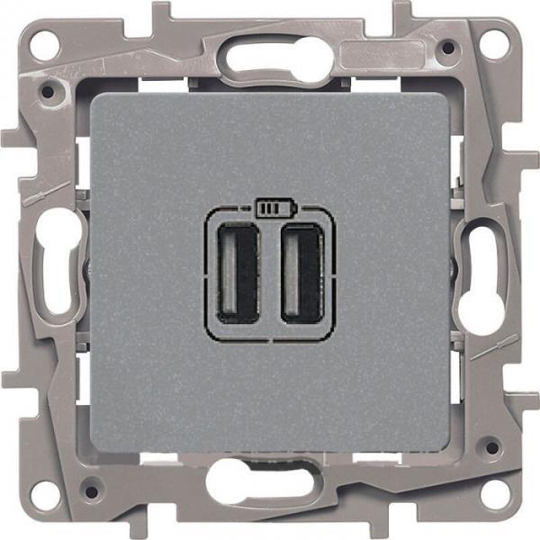 Legrand  Etika  Алюминий Механизм Зарядное устройство с 2-мя USB-разьемами 240В/5В 2400мА 672494