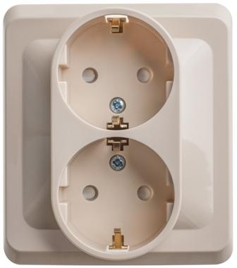 Schneider Electric Этюд  Крем  Розетка 2-местная скрытая установка с заземляющими контактами шторки PC16-008k