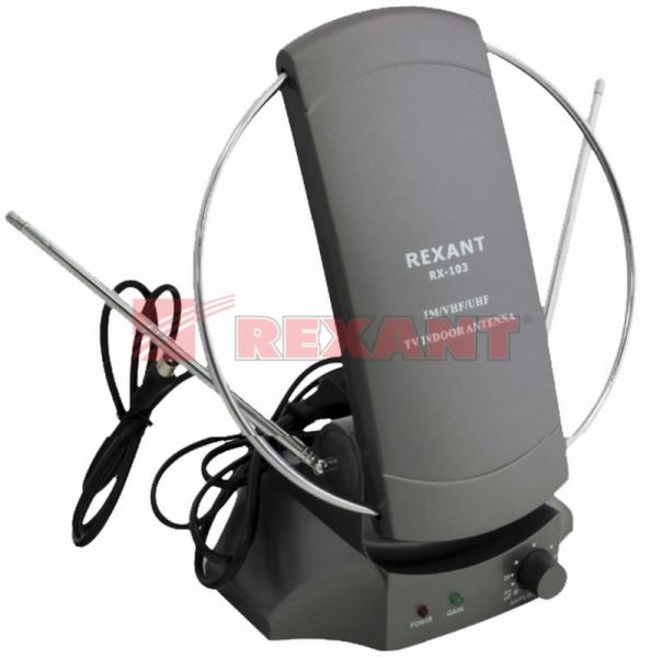 Антенна комнатная RX-103  VHF, UHF, 47-860 MHz с усилением 36dB  REXANT 34-0103