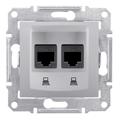 Schneider Electric Sedna Алюминий Розетка механизм компьютерная 2-местная RJ45 категория 6, экранированная STP с пружинными зажимами IP20 скрытая установка SDN5000160