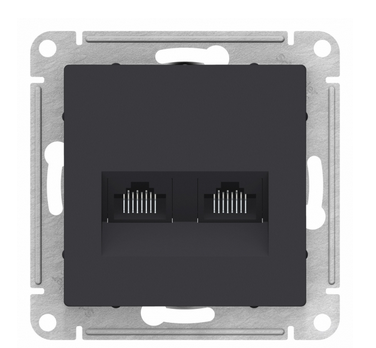 Schneider Electric AtlasDesign Карбон  Розетка 2-местная компьютерная RJ45+RJ45, кат.5E, механизм ATN001085