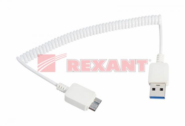 Кабель USB microUSB 3.0 шнур спираль 0,8М белый 18-4209  Rexant 18-4209