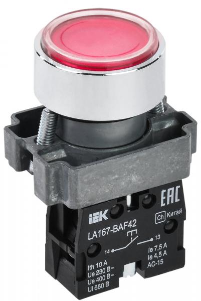 Кнопка LA167-BAF42 d=22мм 1р красная IEK