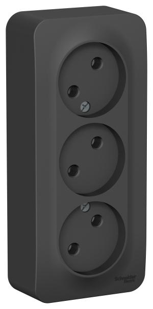 Schneider Electric  BLANCA  Антрацит  Розетка 3-местная без заземляющих контактов без шторок изолирующая пластина,16А, 250В,  открытая установка  BLNRA000316