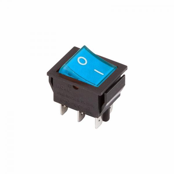 Выключатель клавишный 250V 15А (6с) ON-ON синий  с подсветкой (RWB-506, SC-767)  REXANT 36-2351