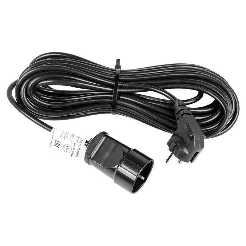Удлинитель-шнур 1х10м с заземл. 6А IP44 ПВС 3х0.75 1300Вт черн. Rexant 11-7089