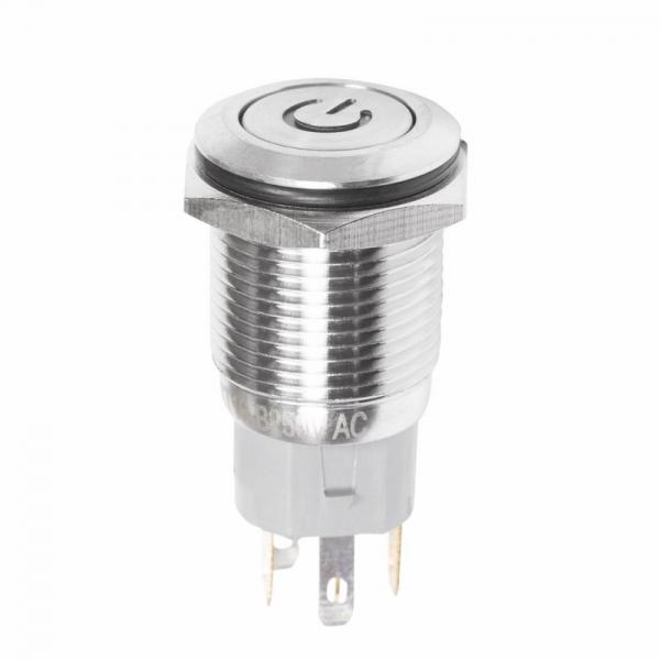 Кнопка  антивандальная Ø16 250В Б/Фикс (5с) (ON)-OFF плоская подсв/синяя POWER  REXANT 36-3244