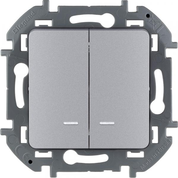 Legrand INSPIRIA Алюминий Выключатель 2-клавишный c подсветкой IP20 скрытая установка 673632