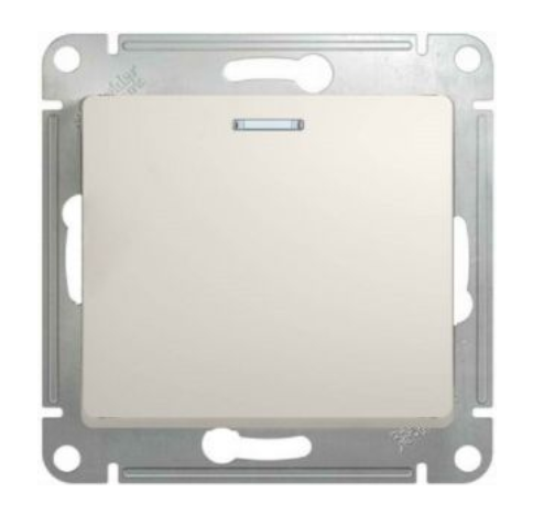 Schneider Electric Glossa Молочный Переключатель 1-клавишный с подсветкой,схема 6а, 10AX, механизм IP20 скрытая установка GSL000963