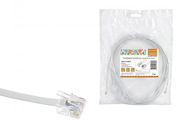 Телефонный удлинитель  5м белый  (6P-4C) Народный