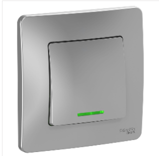 Schneider Electric  BLANCA  Алюминий  Выключатель 1-клавишный  (cхема 1) с подсветкой, 10А, 250B, скрытая установка  BLNVS010113