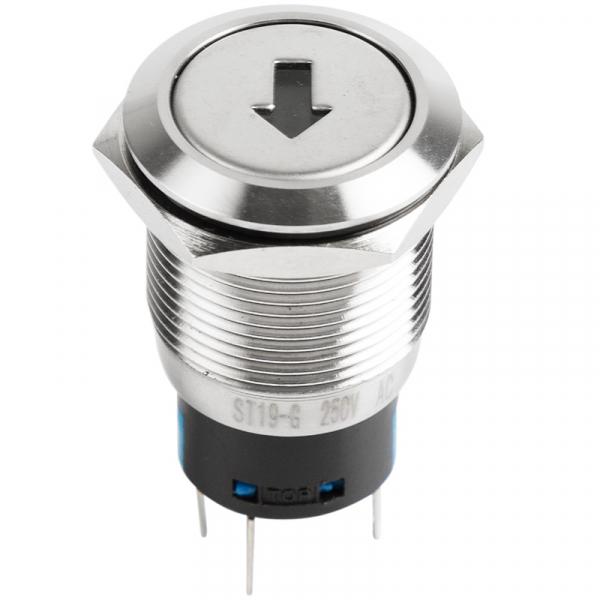 Кнопка  антивандальная Ø19 250В Б/Фикс (5с) (ON)-OFF плоская подсв/зеленая СТРЕЛКА  REXANT 36-3455