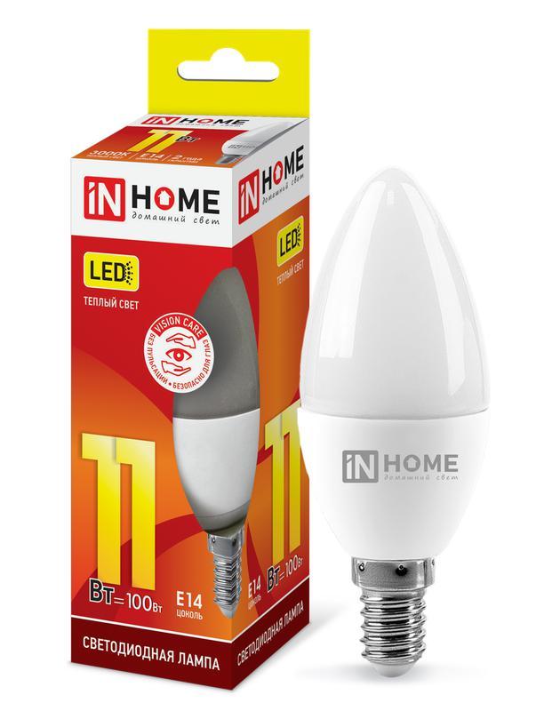 Лампа светодиодная LED-СВЕЧА-VC 11Вт свеча 230В E14 3000К 1050лм IN HOME 4690612020464