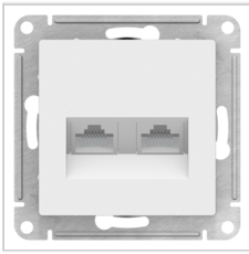 Schneider Electric AtlasDesign  Белый  Розетка 2-местная компьютерная RJ45+RJ45, кат.5E, механизм ATN000185