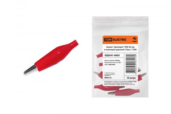 Зажим крокодил TDM ЗКИ 5А 46мм в изоляции красный (10шт)