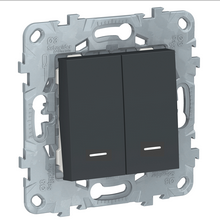 Schneider Electric Unica NEW Антрацит Выключатель 2-клавишный, 2 модуля, с подсветкой 2 х схема 1а, NU521154N